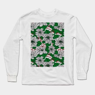 White poinsettia, Christmas pattern Long Sleeve T-Shirt